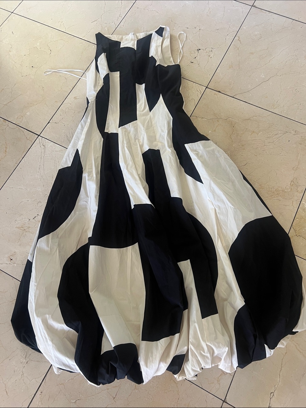 Zara bubble hem abstract print long sleeveless dress cotton M - Picture 2 of 5